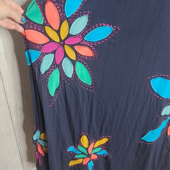 Boden Sienna Multi-colored Embroidered Flower Navy Blue Maxi Dress, sz US 12R - Picture 6 of 7